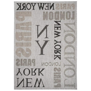 Siva črtasta preproga z napisi