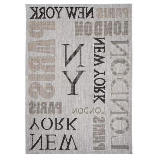 Siva črtasta preproga z napisi