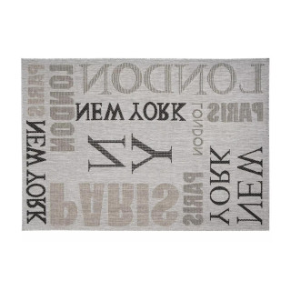 Siva črtasta preproga z napisi