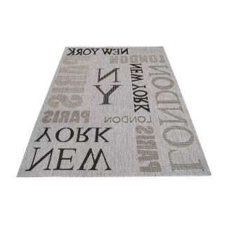 Siva črtasta preproga z napisi