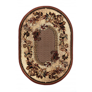 Svetlo bež ovalna preproga s cvetličnim vzorcem