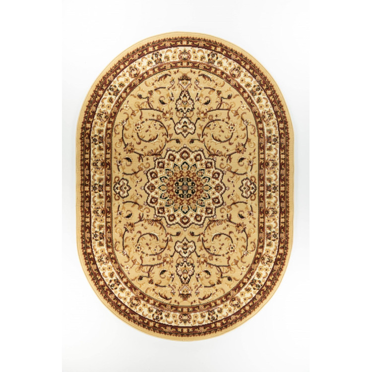 Bež ovalna preproga z vintage vzorcem