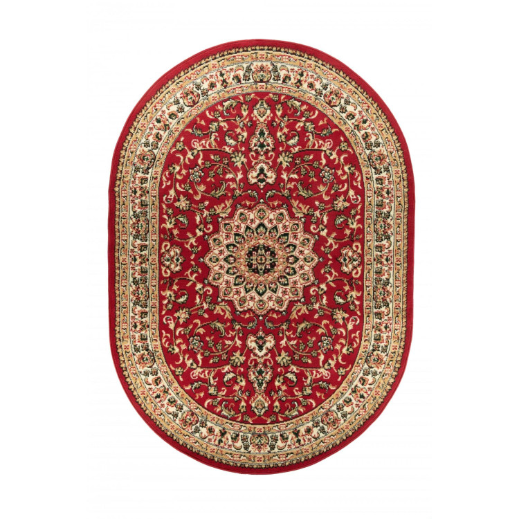 Ovalna rdeča preproga z vintage vzorcem