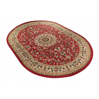 Ovalna rdeča preproga z vintage vzorcem
