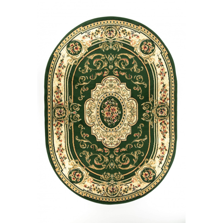 Zelena ovalna preproga z vintage vzorcem