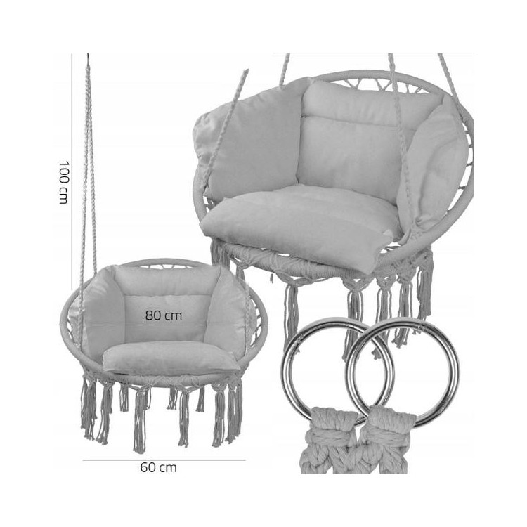 Siv viseči stol z blazino