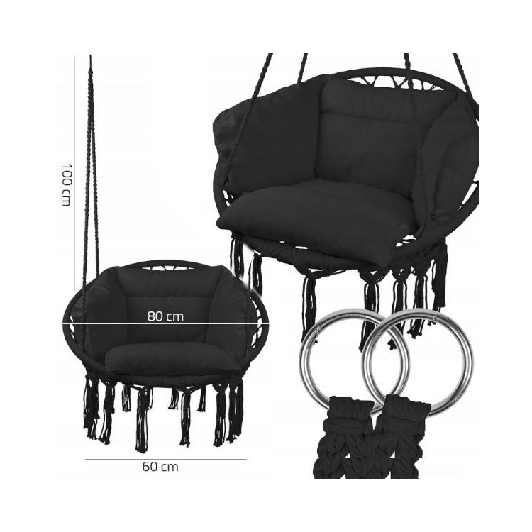 Viseči črni stol + blazina