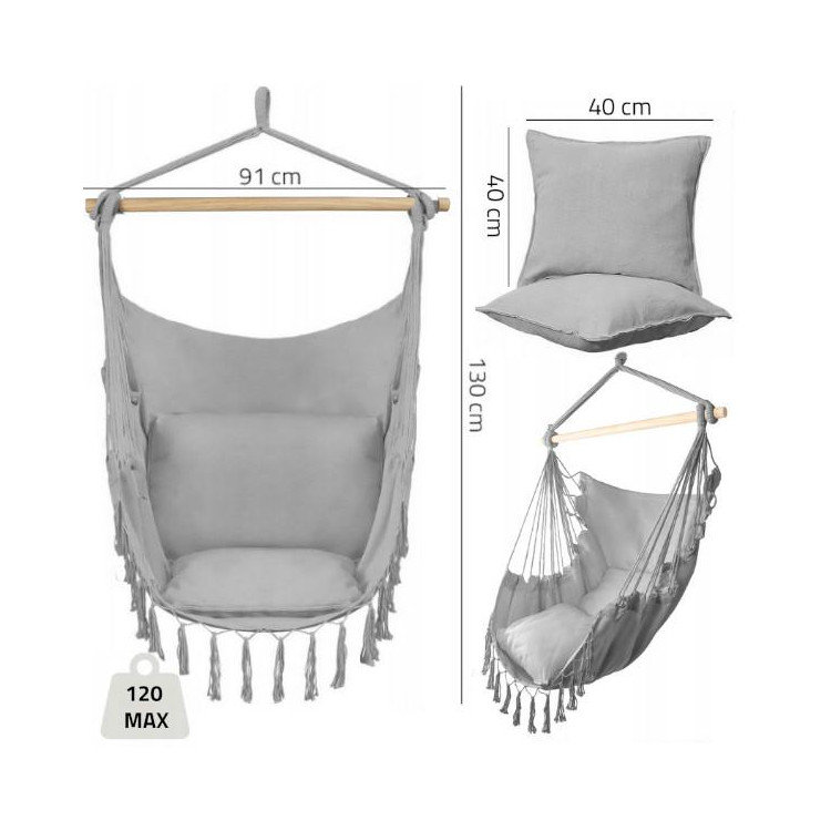 Viseči sivi brazilski stol z blazinami
