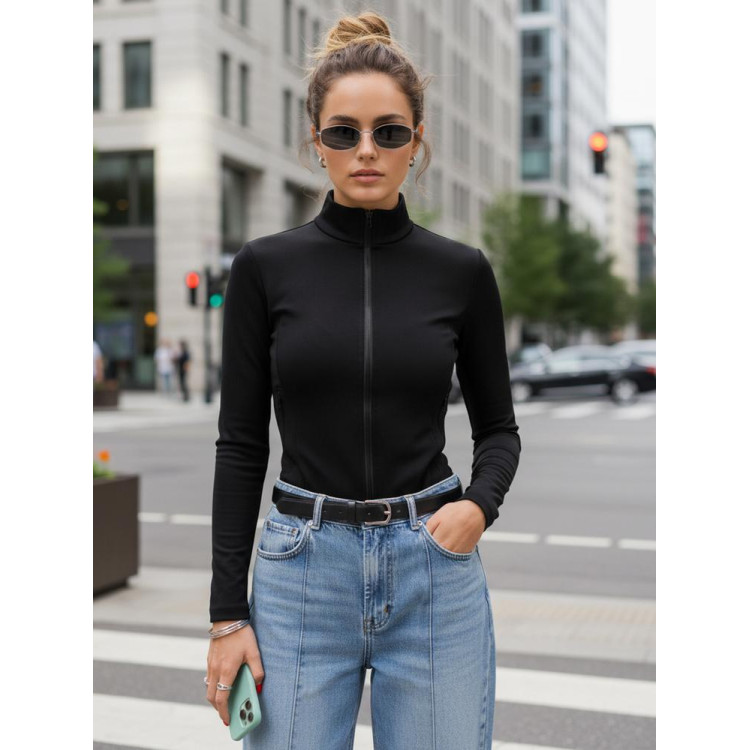 Črna ženska jopa z zadrgo BY1562