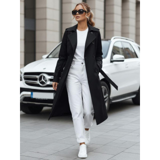 Ženski črn dvoredni trenčkot TY5437