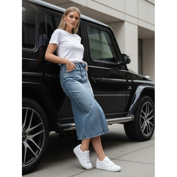 Džins maxi krilo s cvetjem CY0511