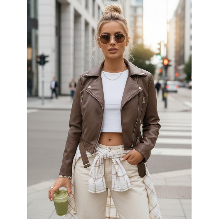 Ženska rjava usnjena jakna TY5537