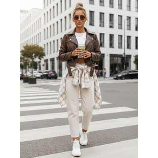 Ženska rjava usnjena jakna TY5537