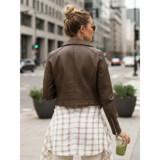 Ženska rjava usnjena jakna TY5537