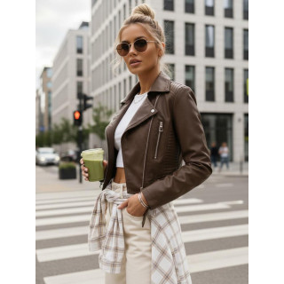 Ženska rjava usnjena jakna TY5537