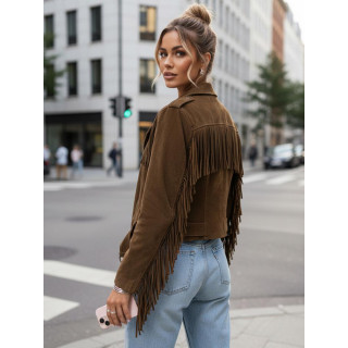 Rjava semiš jakna z resicami TY5582