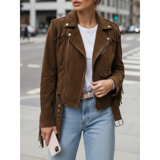 Rjava semiš jakna z resicami TY5582