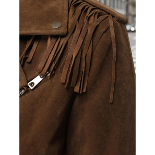 Rjava semiš jakna z resicami TY5582