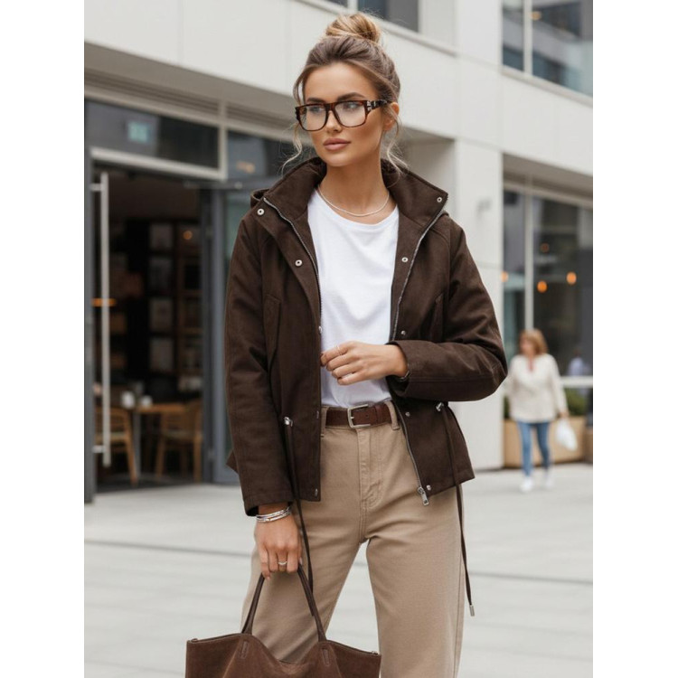 Ženska semiš jakna v čokoladni barvi TY5576