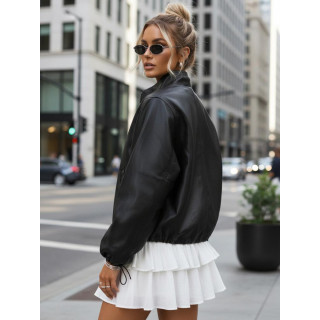 Črna ženska usnjena bomber jakna TY5595