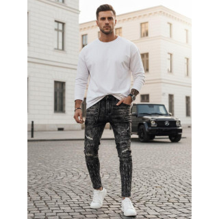 Moške črne kavbojke z luknjami UX4146