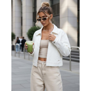Bela ženska jeans jakna z zadrgo TY5599
