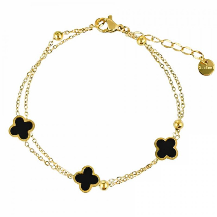 Dvojna zapestnica s črnimi deteljicami