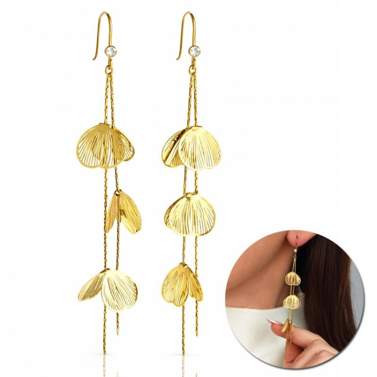 Pozlačeni viseči uhani z rožami