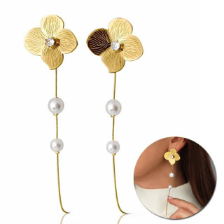 Ženski viseči uhani s cvetjem in biseri