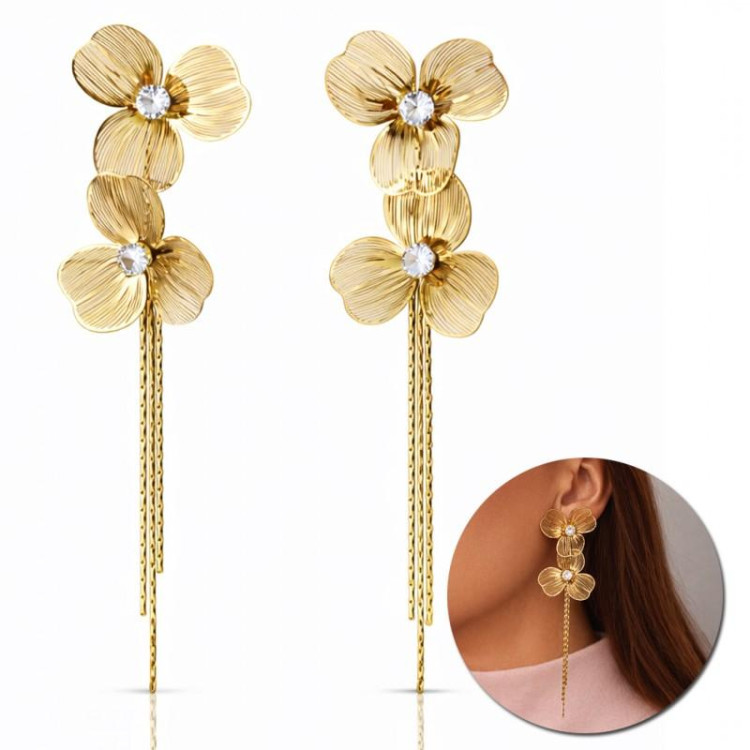 Ženski viseči uhani s cvetjem in cirkoni