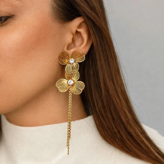 Ženski viseči uhani s cvetjem in cirkoni