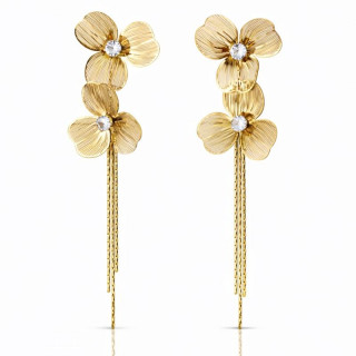 Ženski viseči uhani s cvetjem in cirkoni