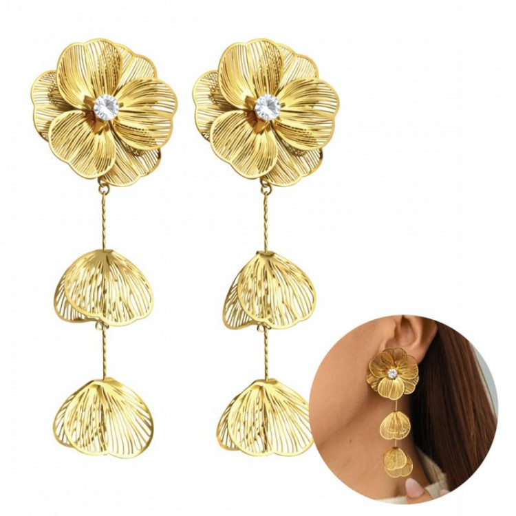 Pozlačeni viseči uhani z rožami