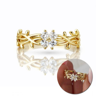 Prepleten pozlačen prstan s cvetom in cirkoni