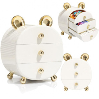 Bel kozmetični organizator z zlatimi detajli