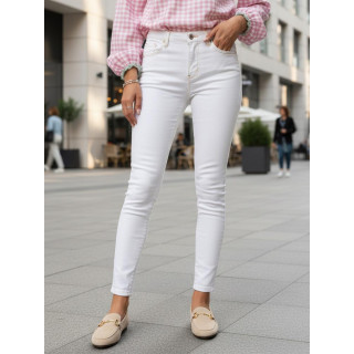 Bele ženske ozke kavbojke z visokim pasom UY2863