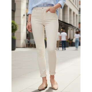 Ženske bež ozke kavbojke z visokim pasom UY2864