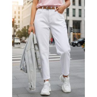 Ženske bele kavbojke mom fit s pasom UY2884