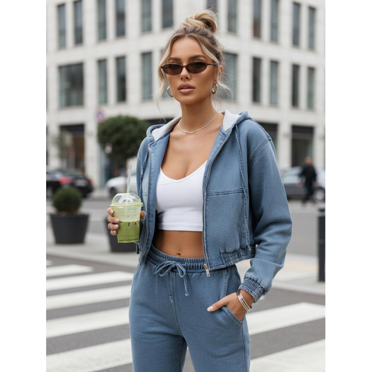 Ženska modra jeans jakna s kapuco TY5603