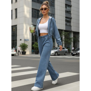 Ženska modra jeans jakna s kapuco TY5603