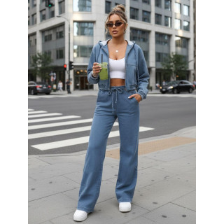 Ženska modra jeans jakna s kapuco TY5603