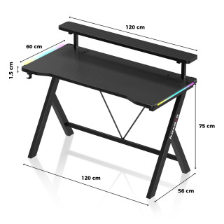 Črna igralna miza Huzaro z RGB osvetlitvijo ozadja HERO 1.9 RGB 120 CM