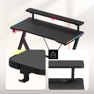 Črna igralna miza Huzaro z RGB osvetlitvijo ozadja HERO 1.9 RGB 120 CM