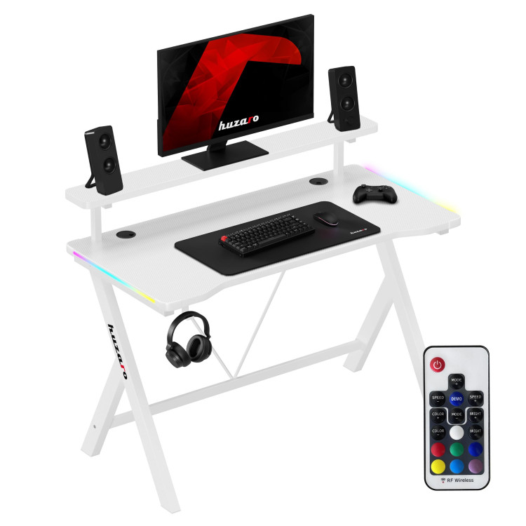 Huzaro bela igralna miza z RGB osvetlitvijo ozadja HERO 1.9 RGB WHITE 120 CM