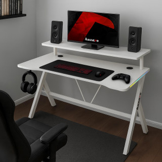 Huzaro bela igralna miza z RGB osvetlitvijo ozadja HERO 1.9 RGB WHITE 120 CM