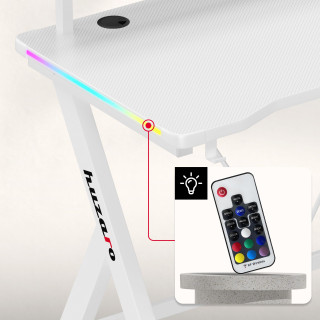 Huzaro bela igralna miza z RGB osvetlitvijo ozadja HERO 1.9 RGB WHITE 120 CM