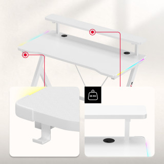 Huzaro bela igralna miza z RGB osvetlitvijo ozadja HERO 1.9 RGB WHITE 120 CM