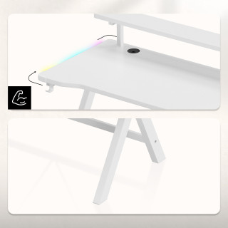Huzaro bela igralna miza z RGB osvetlitvijo ozadja HERO 1.9 RGB WHITE 120 CM