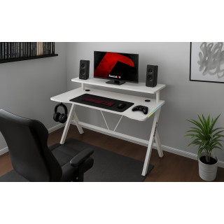 Huzaro bela igralna miza z RGB osvetlitvijo ozadja HERO 1.9 RGB WHITE 120 CM