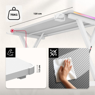 Bela igralna miza Huzaro z RGB osvetlitvijo ozadja HERO 2.3 RGB WHITE